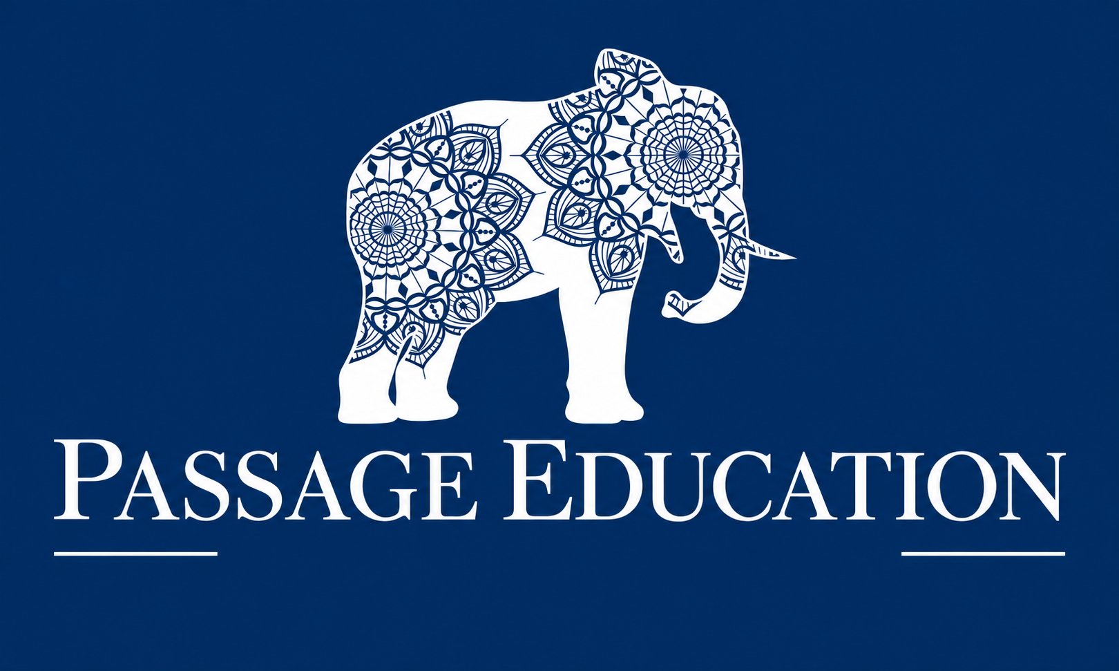 logo elephant white and navy blue texts at bottom
